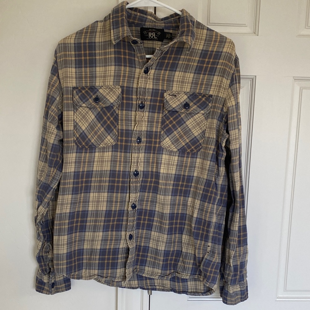 Ralph Lauren Double RL Men's Checkered Shirt in Blue and Beige